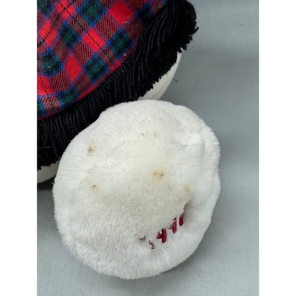 commonwealth snowden 1997 white Snowman Plush Toy top Hat & plaid Scarf 22" READ - Picture 4 of 14